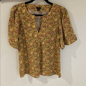 Ann Taylor Yellow and Brown Floral Blouse